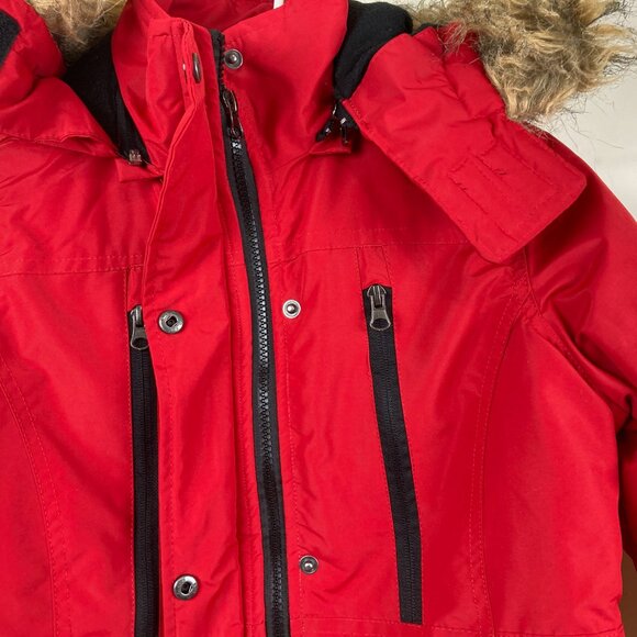 Steve Madden Girls sz L 16 Red Warm Winter Jacket Faux Fur Hood - Picture 5 of 8